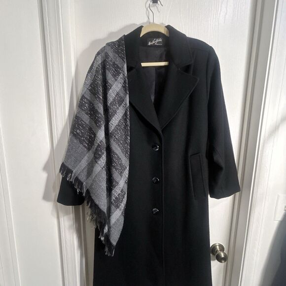 VTG Miss New Yorker Wool Blend Scarf Coat Womens Sz L Black USA Made 90s Winter - Picture 3 of 14